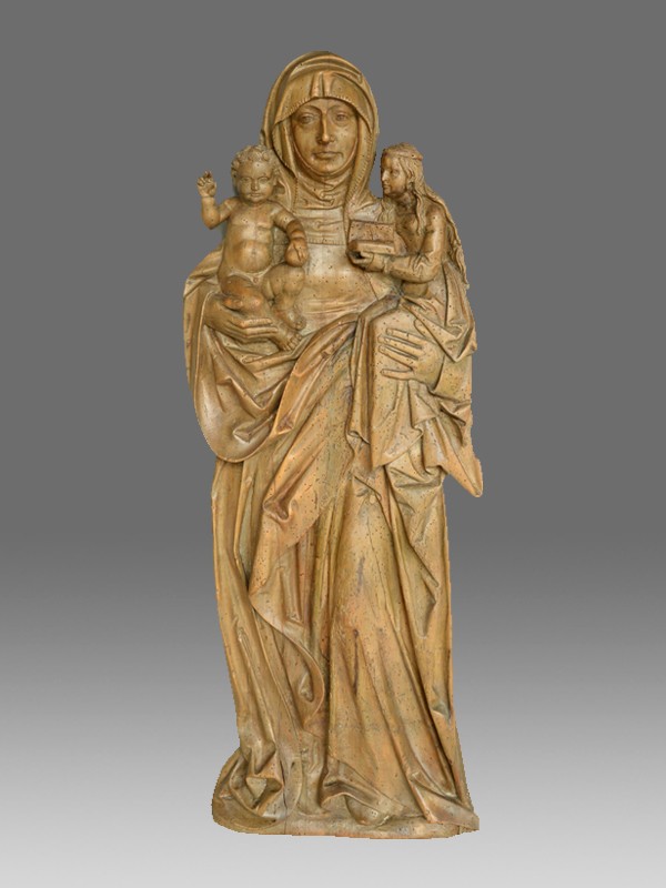 Objects Sculpture of St. Anna Selbdritt Gothic carved lime wood