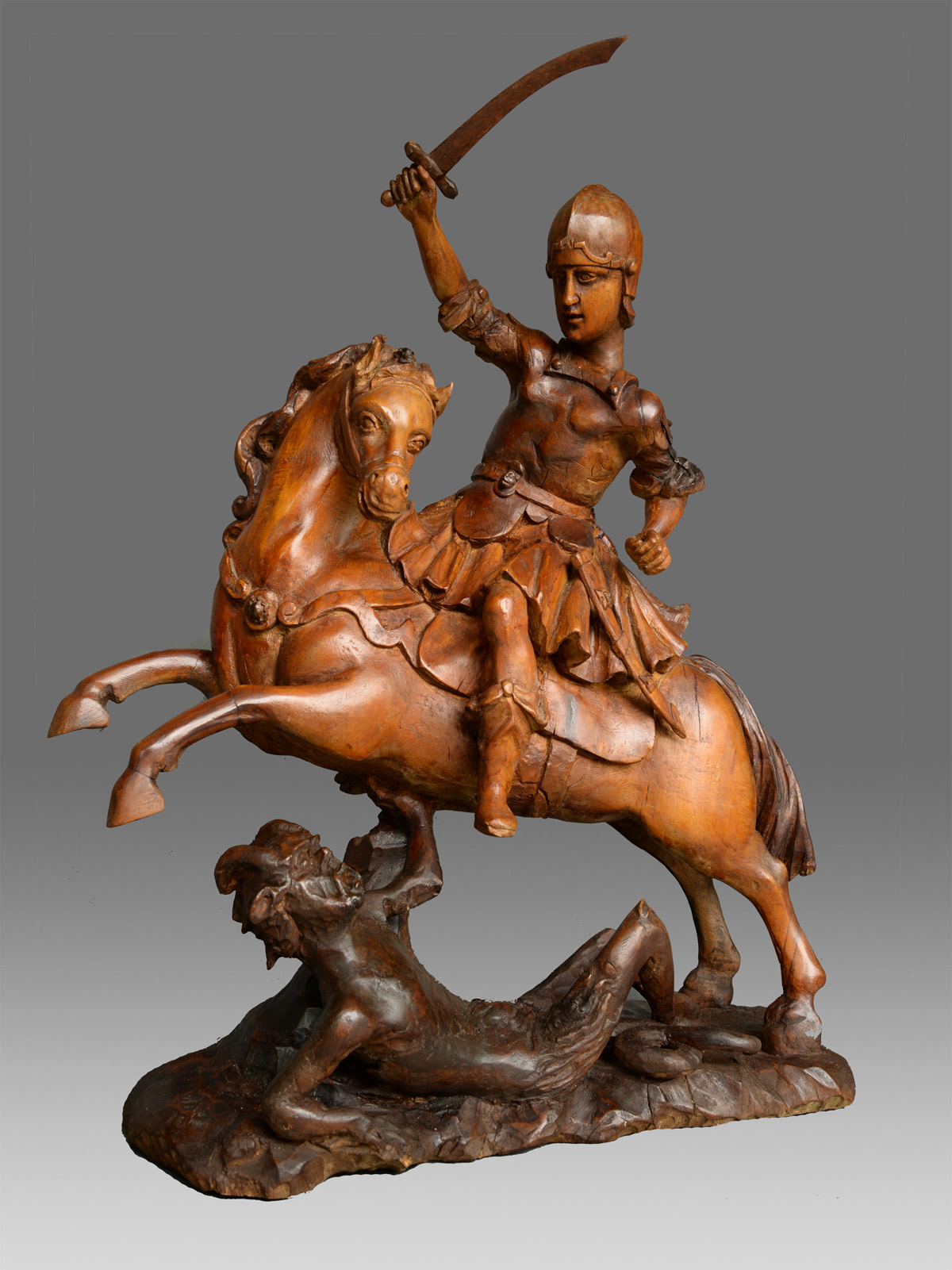 Sculpture Saint Michel fight with the Devil Itay 18th century