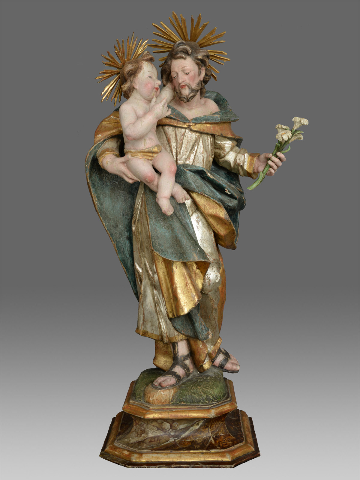 Skulptur Heiliger Josef mit Kind Süddeutsch um 1700
