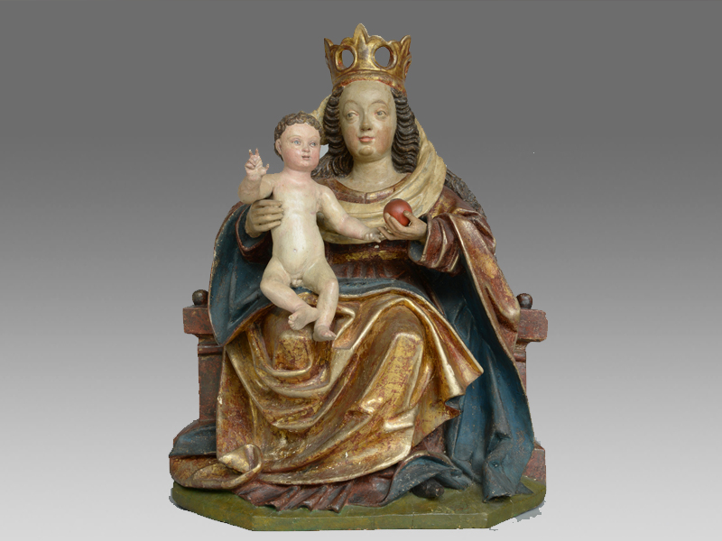 Events Puch Sitzende Madonna mit dem Christuskind Holz geschnitzt Sueddeutsch um 1600.